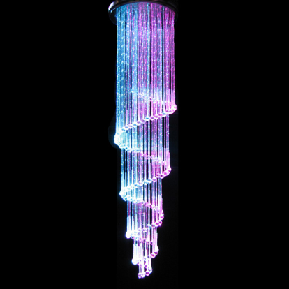 Fibre optic and crystals spiral shaped hanging chandelier