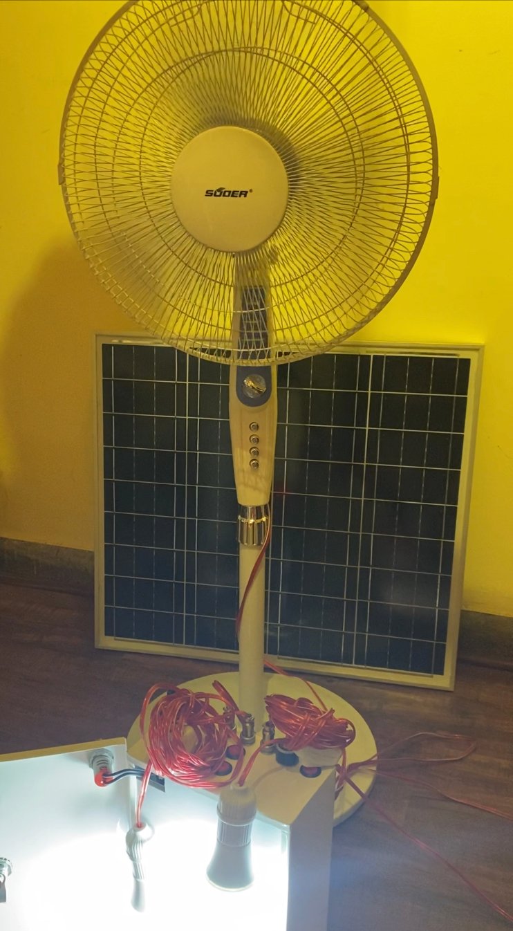 Portable solar system with fan and two bulbs and mobile charging option — Lighting fixtures in Islamabad | Voltedge Lighting