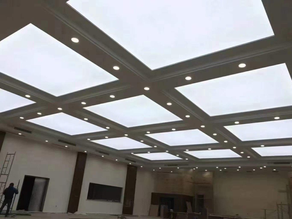 White plain stretch fabric ceiling light — Custom lighting in Islamabad | Voltedge Lighting