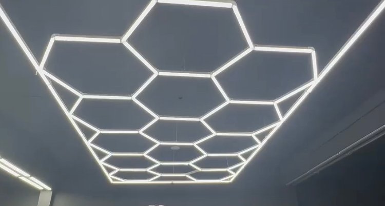 Led hexagonal car garage light | detailing studio light | car wash light | hexagrid led light — Linear hanging & recessed bar lights in Islamabad | Voltedge Lighting