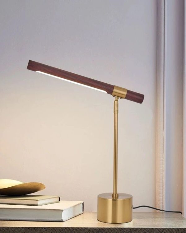 Modern wood grain design golden metal study lamp