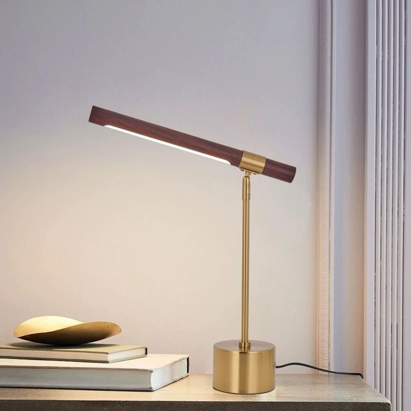 Modern wood grain design golden metal study lamp — Table lamps in Islamabad | Voltedge Lighting